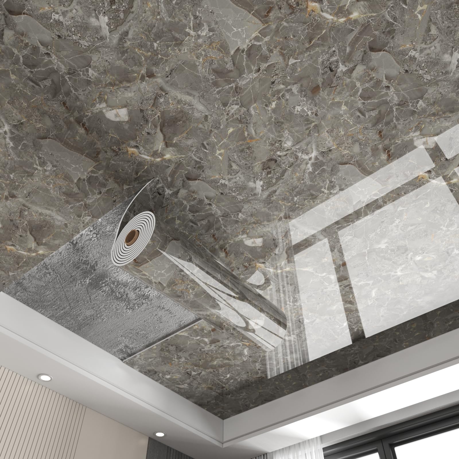 Paneles De Techo Autoadhesivos De PVC,Panel Decorativo Pared y Techos,Azulejos de Techo para despegar y Pegar,Grosor 2.5 mm,Fácil de Limpiar,para Cubrir Grietas y Manchas