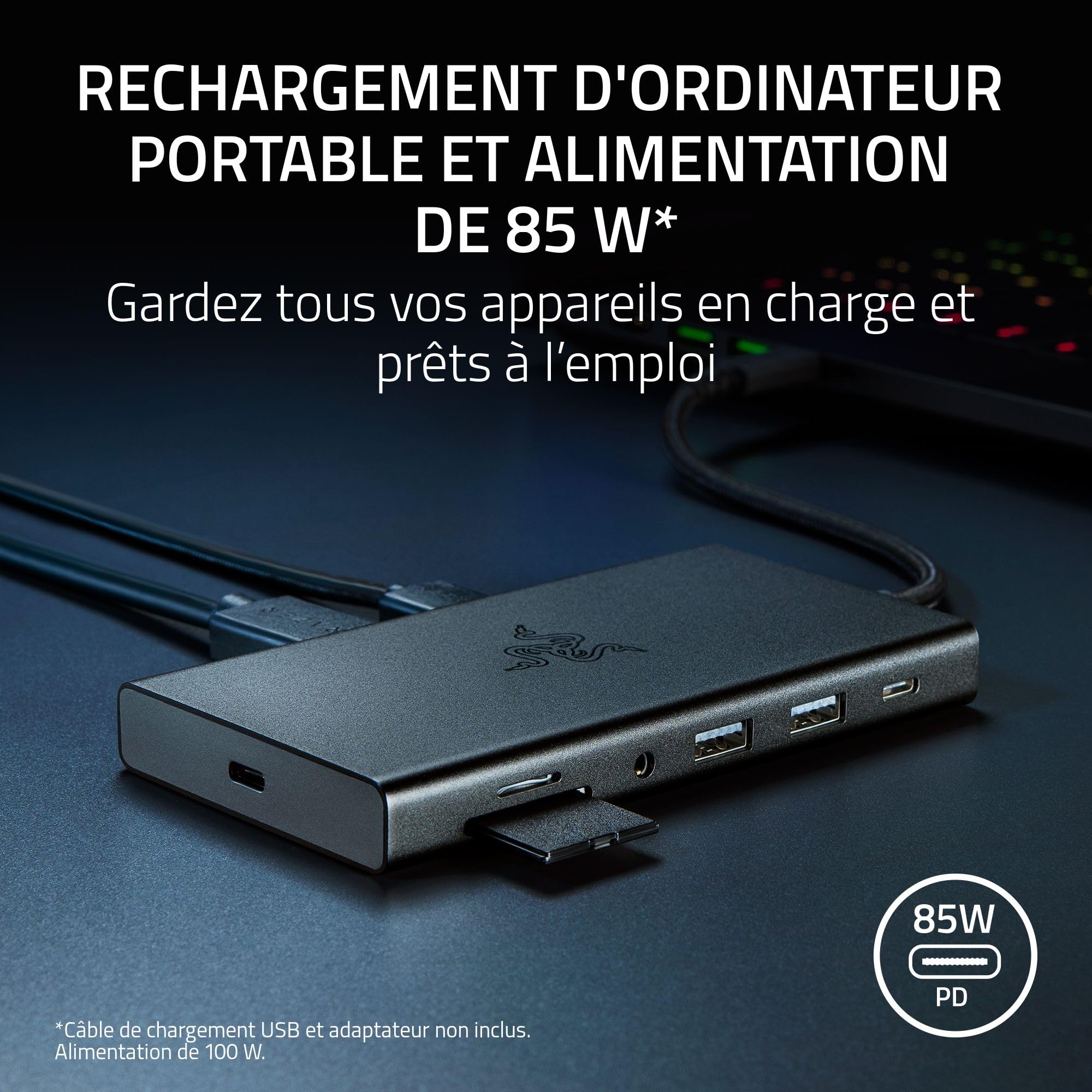 Razer Station d'accueil USB-C - 11 Ports avec HDMI, Gigabit Ethernet, Port Audio 3,5 mm, USB-A et -C, Compatible avec Windows et Mac (Sortie d'écran avec 4K, Son Surround 7.1) Noir