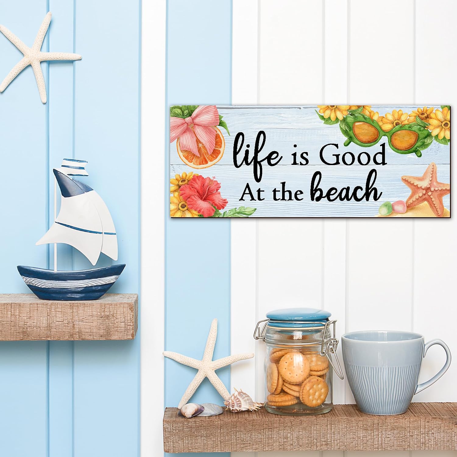 Life Is Good At The Beach Sign Wall Decor - 4x10 Inch Colorful Beach Wall Art Wooden Hanging Sign - Summer Decorations For for Home, Outdoor, Pool, Patio, Bar, Yard, Garden - A02 image 5