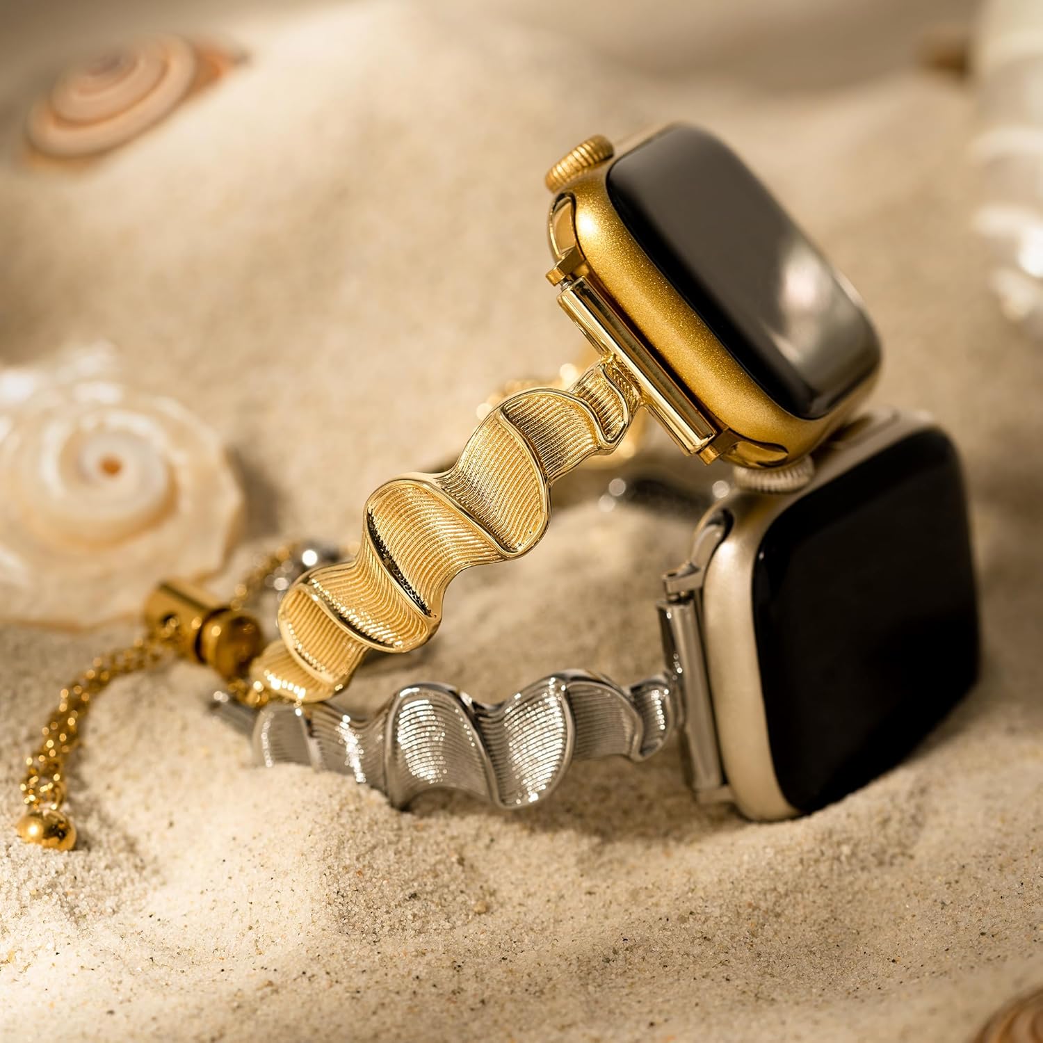 Sleek Wavy Metal Watch Band for Women Compatible with Apple Watch 38/40/42/44/41/45/49/46mm,for iWatch Series 11/10/9/8/7/6/5/4/3/2/1 Ultra3 SE, Aesthetic Bracelet Strap