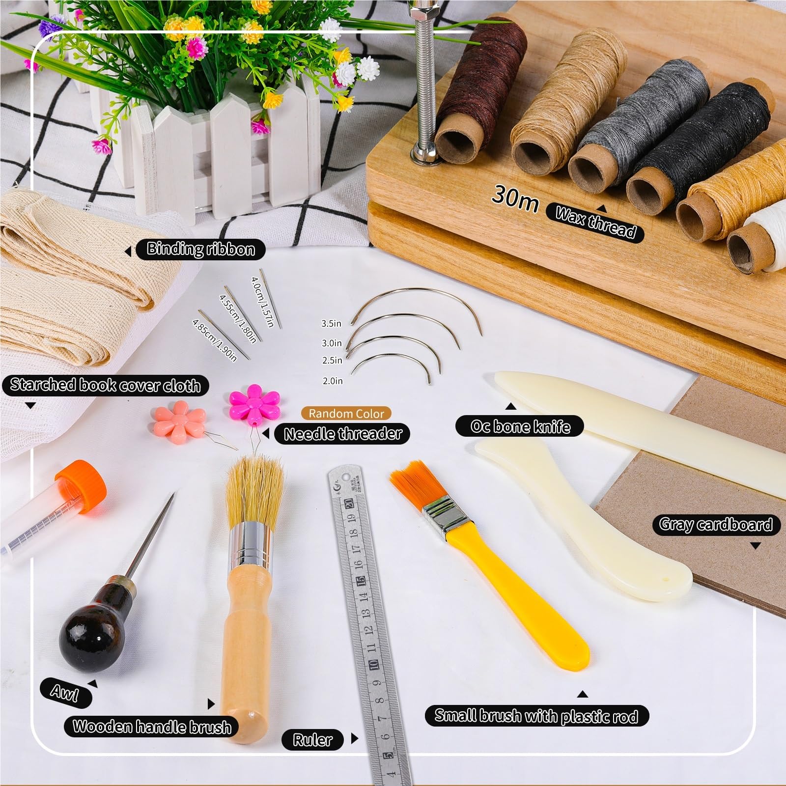 Kit de encuadernación de plástico para huesos, enredadora, hilo Wd y máquina de encuadernación portátil, herramientas de madera de paulownia, juego de herramientas para proyectos de encuadernación de