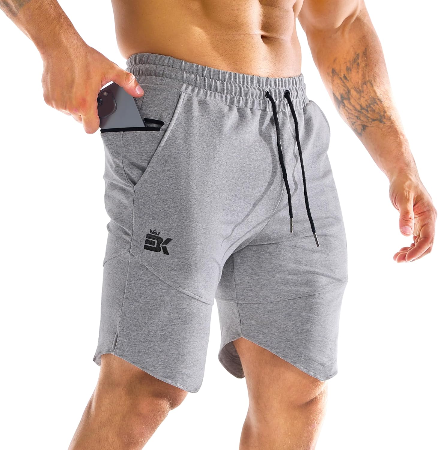 BROKIG Mens Zipslim Workout Athletic Shorts 7", Gym Running Training Sports Bodybuilding Shorts for Men with Zip Pockets