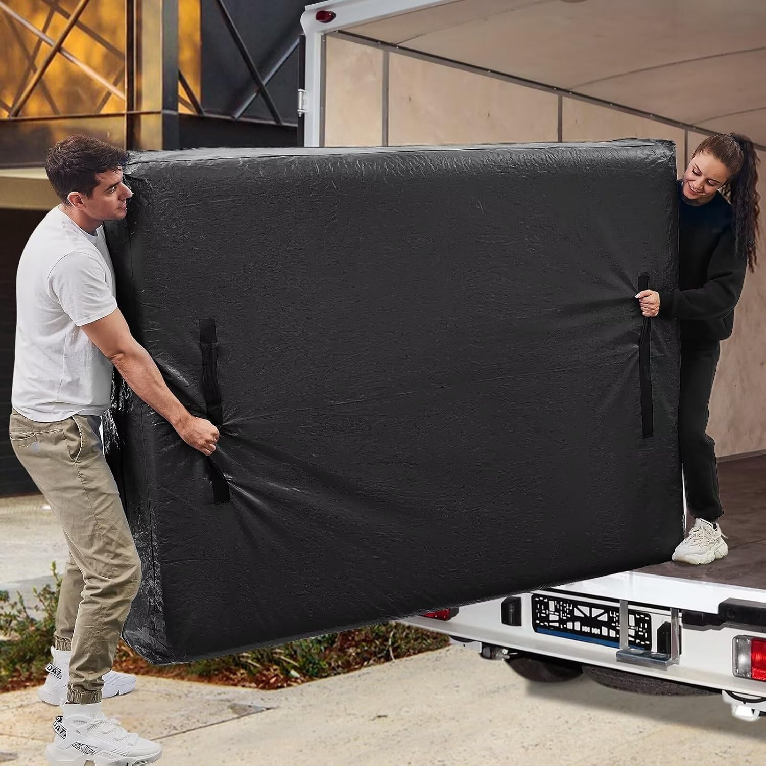 Mattress Bags for Moving, BETU Mattress Protector Waterproof Mattress Cover King Size Storage Bags with 8 Heavy-Duty Handles and Zipper for Bed Extra Thick Large Reusable (82"x79"x15" Black) King 1 Pack (82”x79”x15") Black