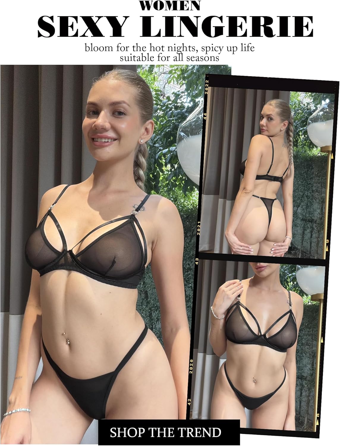 Avidlove Sexy Sheer Floral Mesh Lingerie Set Low Waist Sleepwear Bra and Panty 2 Piece Nightwear - Image 2