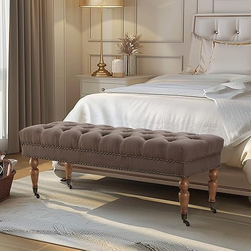 BELLEZE Banco otomano copetudo movible de 47 pulgadas, banco otomano tapizado con ruedas giratorias, otomana copetuda para sala de estar, entrada o