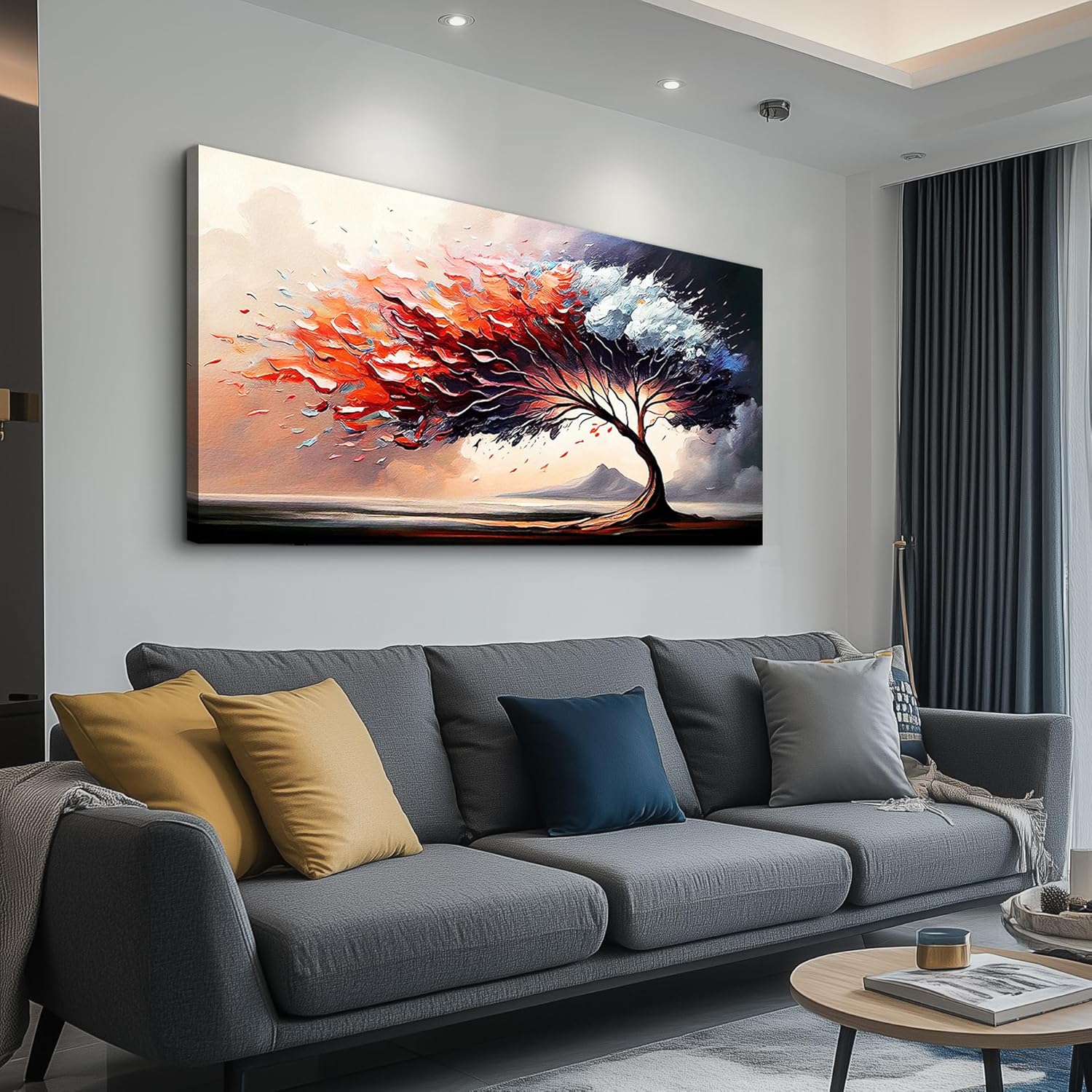 MHARTK66 Wall Decorations For Living Room Large Canvas Wall Art For Office Bedroom Decor Tree Landscape Abstract Wall Paintings Framed Prints Pictures Artwork Modern Hotel Room Home Decor 24x48 In 48"L x 24"W Abstract Tree Painting