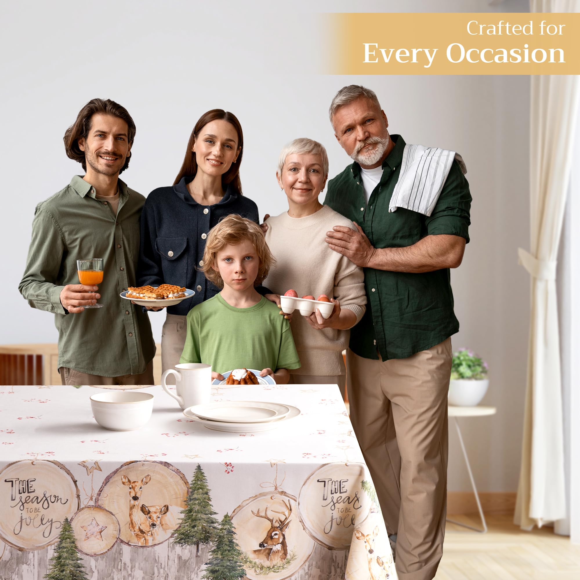 Maison d' Hermine Maison d'Hermine Tischdecke Rechteckig 100% Baumwolle 180 cm x 140 cm Wiederverwendbar Alltagsgebrauch für Weihnachtsdekorationen Esszimmer Landhaus Zuhause Party Festlich (Mountain Life) – Bild 5
