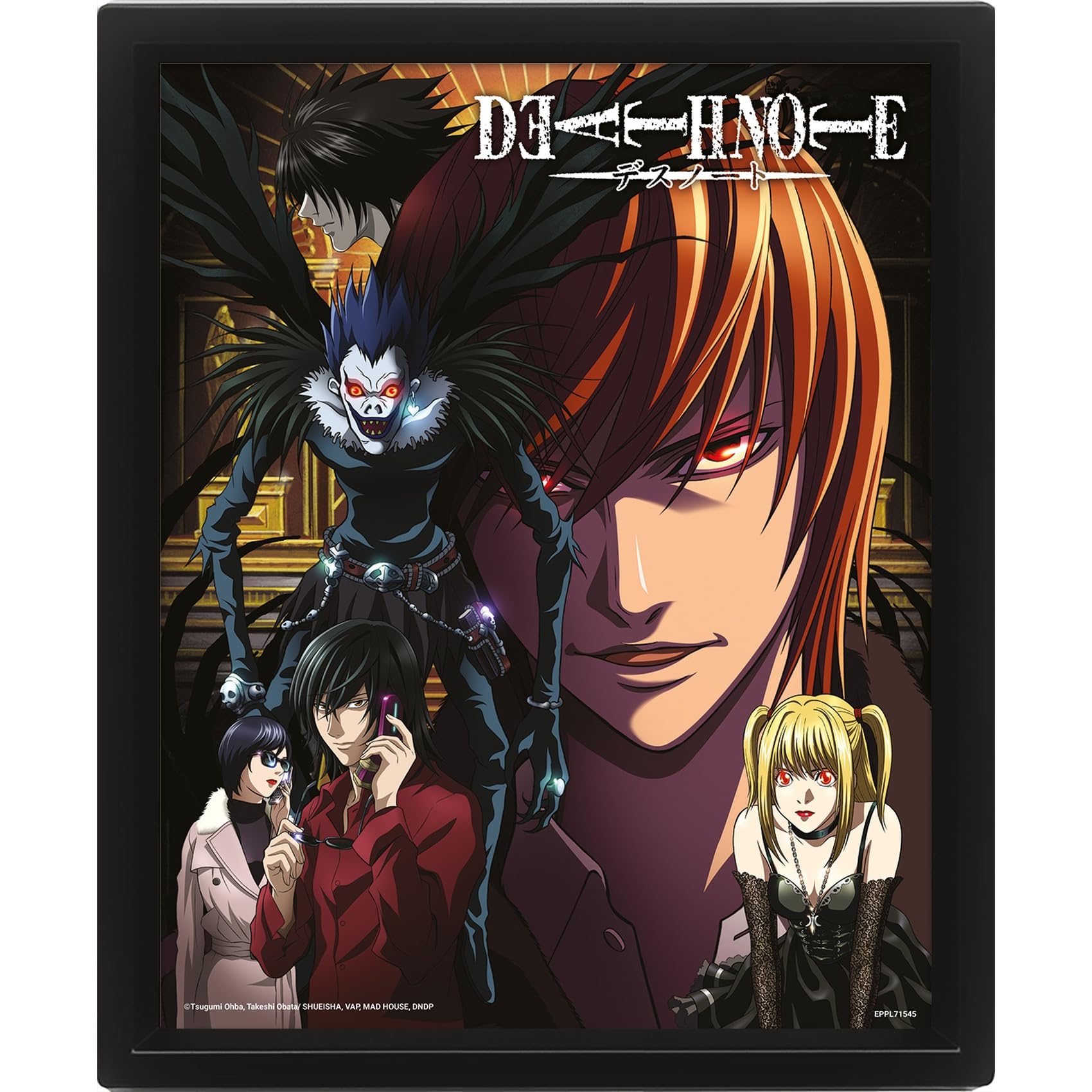 Pyramid International Multi-Color Death Note Poster In 3D (Connected By Fate Design) Lenticular 3D Wall Art And Posters In Black Picture Frame 25Cm X 20Cm X 1.5Cm - Official Merchandise
