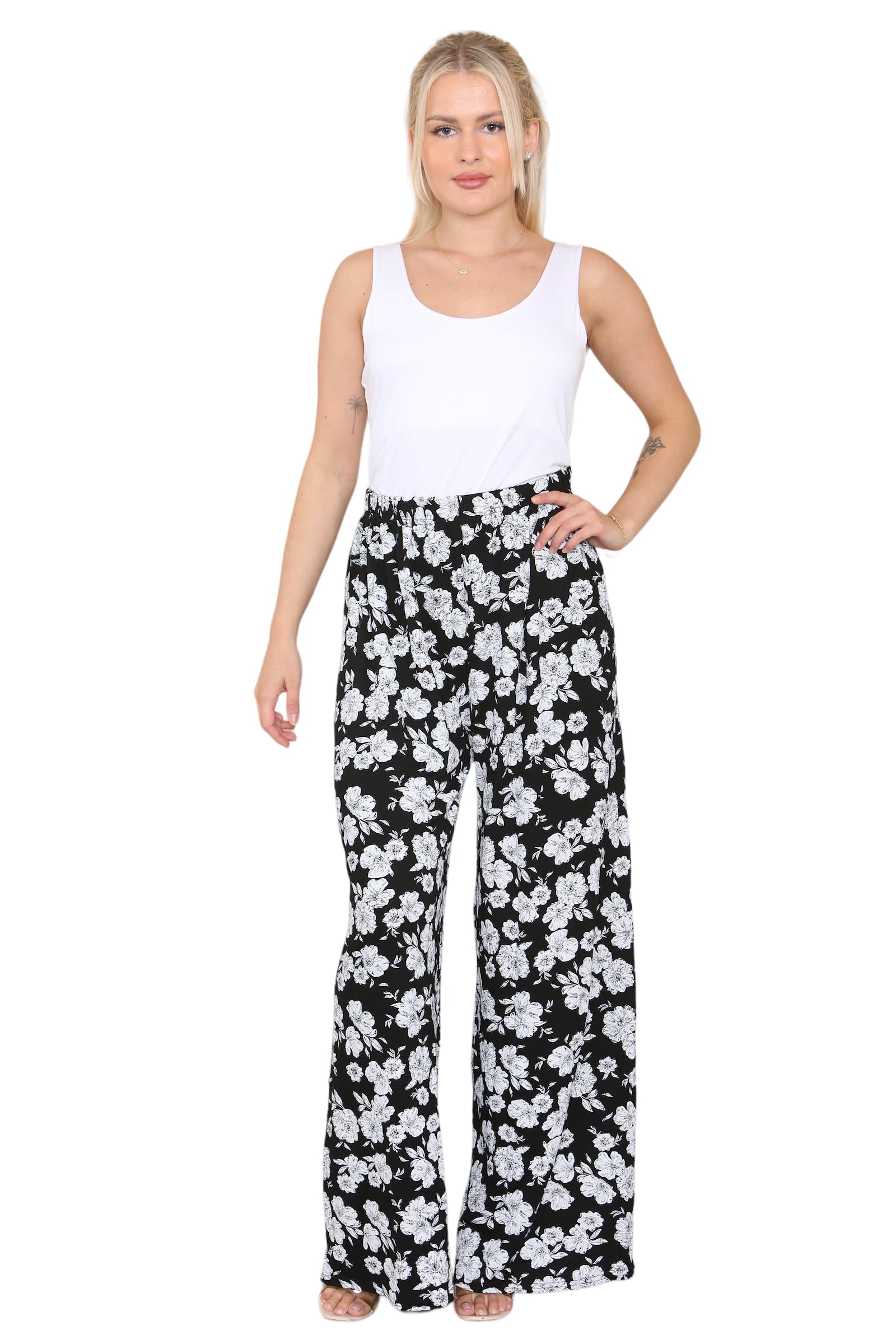 Womens Plus Size Paisley Spot Print Ladies Elasticated Waist Wide Leg Palazzo Pants Trousers (as8, Numeric, Numeric_16, Numeric_18, Regular, Regular, Big Floral)