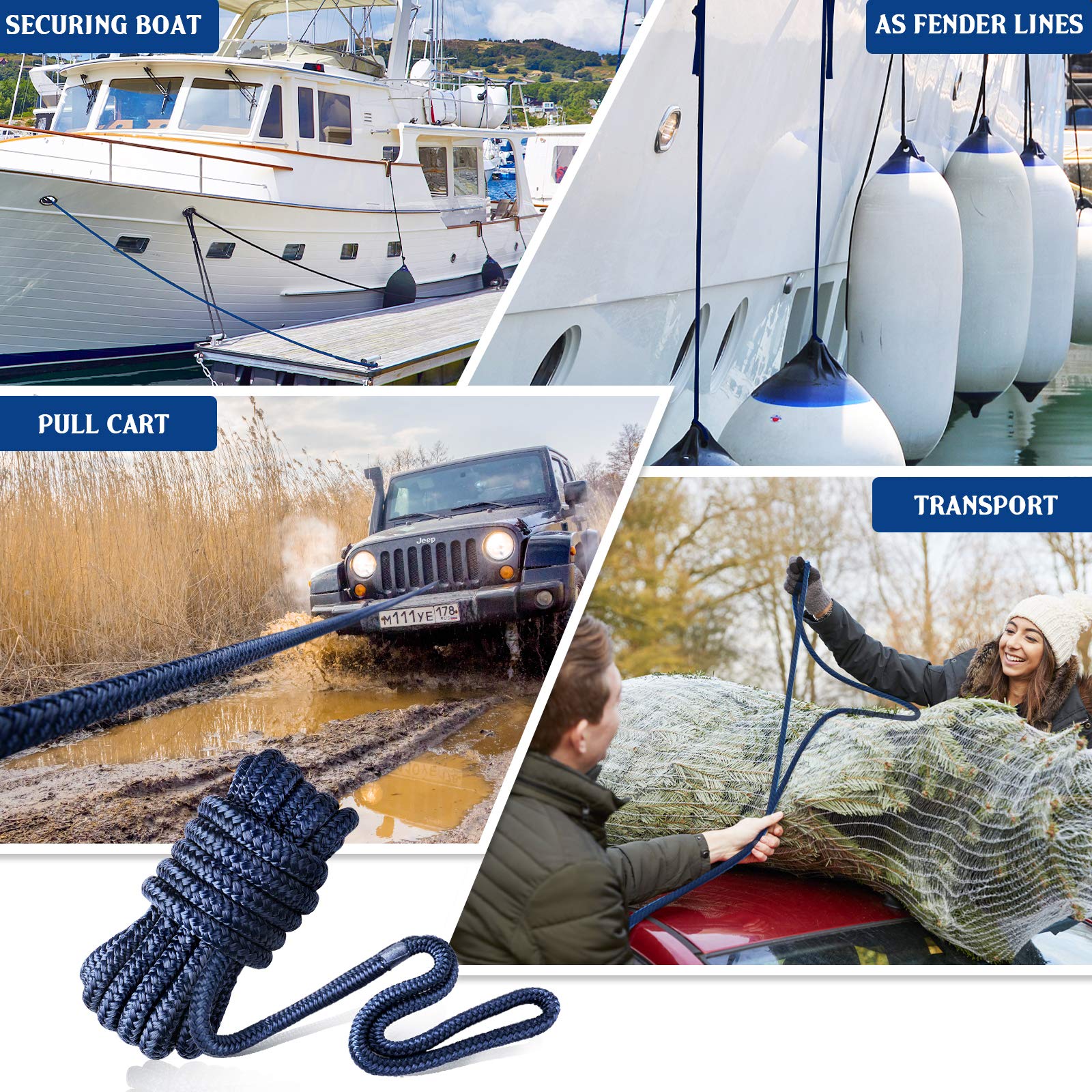 Buy GREENEVER Dock Lines&Ropes Boat Accessories3PC 1/2inX15 Ropes for