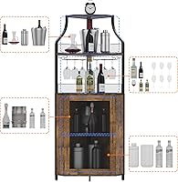 Vista 4 de IDEALHOUSE Armario de esquina para bar de vinos con estante desmontable para vinos, armario de bar con soporte para vidrio, aparador pequeño