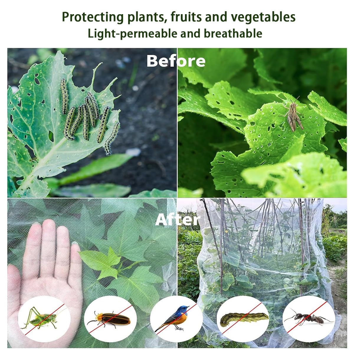 Red De Jardín Ultrafina, Malla Ultrafina para Cultivos, Red para Plantas, Red Antipájaros Blanca, Protege Frutas, Flores y Verduras De Los Pájaros(80 Mesh/0.7mm,4m x 10m)