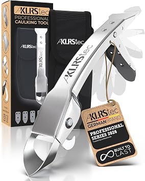 KLRStec Professional Caulking Tool [100% Stainless Steel] 4 in 1 Caulk Remover Tool Kit - Grout Remover and Finishing Tool Professional Multitool for perfect Silicone Joints DIY Sealer and Scraper