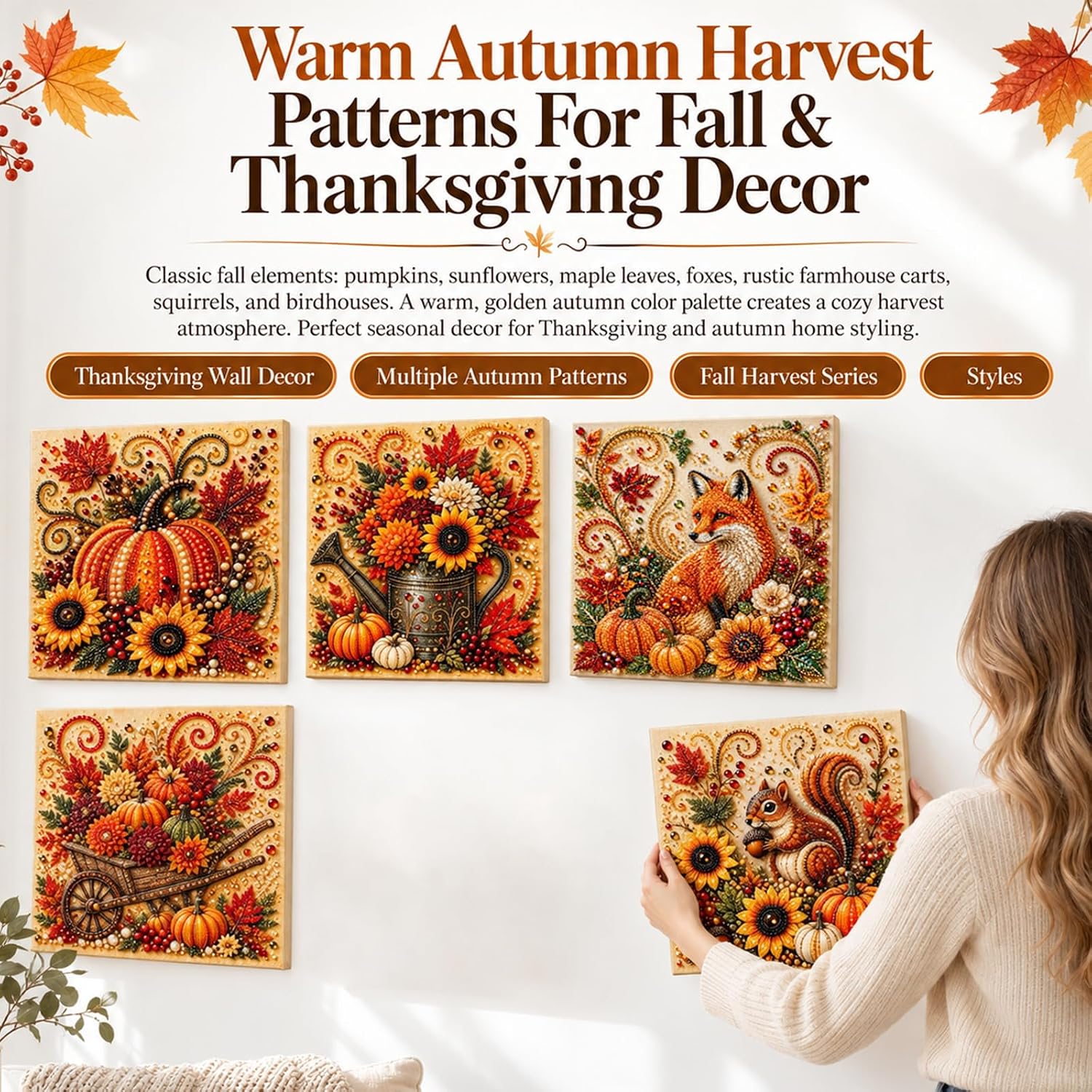 Autumn Pearl Painting Kit,Fall Pearl Art Kits For Adults,Fall Diamond Art