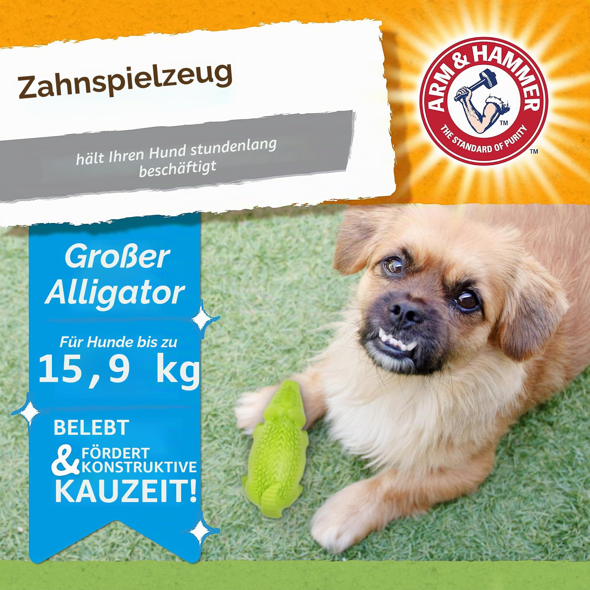Arm & Hammer Super Treadz Gator Kauspielzeug für Hunde, 12 Stück, bestes Zahnarz-Kauspielzeug für Hunde, reduziert Plaque und Zahnsteinbildung ohne Bürsten, sicher für Hunde bis zu 15,9 kg