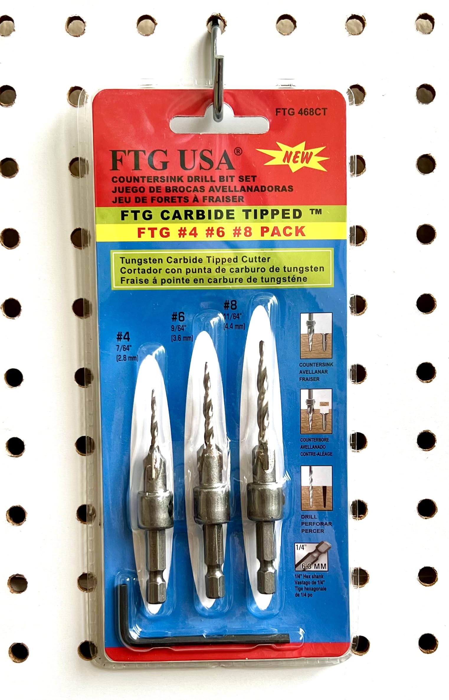 FTG USA Tapered Countersink Set - 3 Piece Wood Drill Bits -6