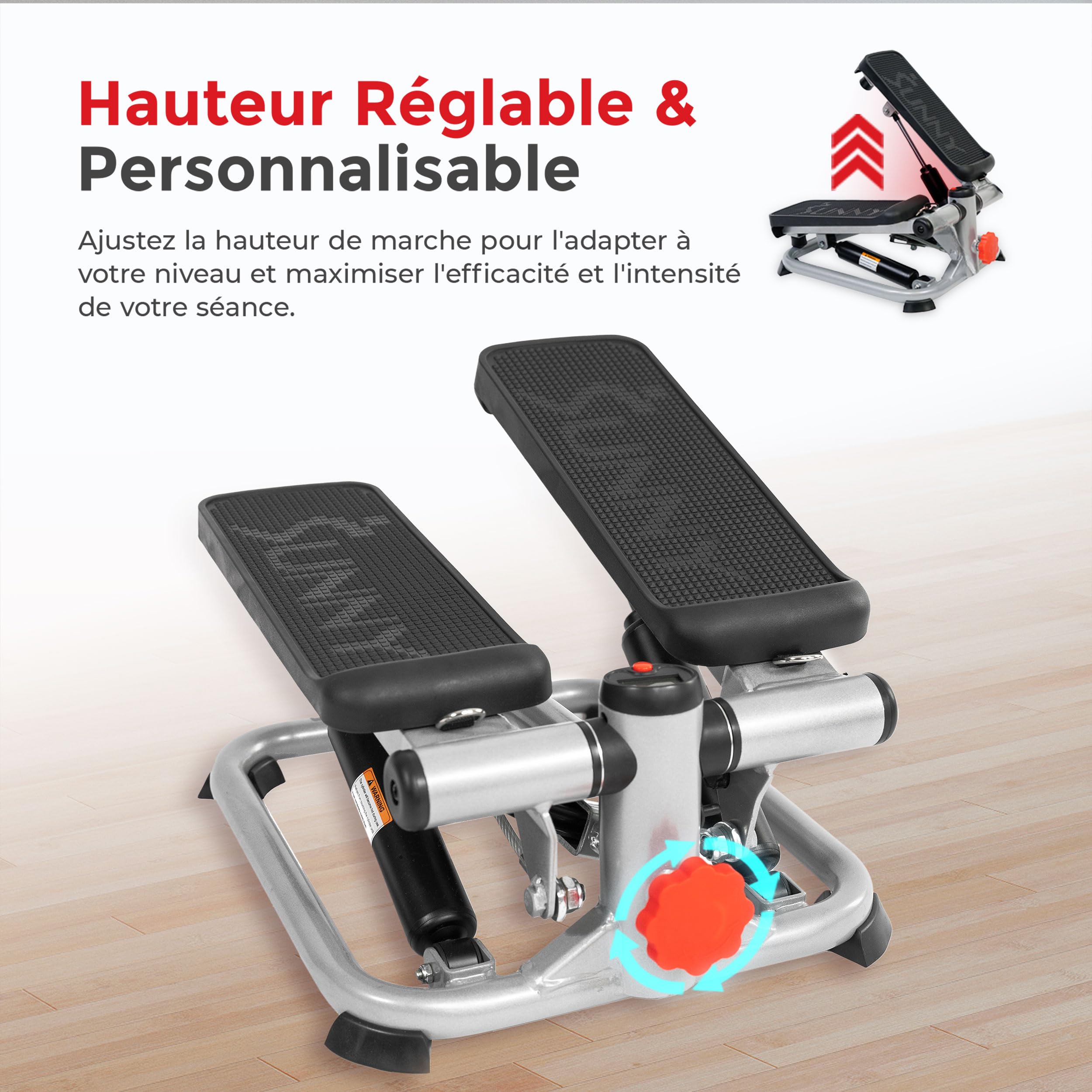 Sunny Health & Fitness Mini Stepper Machine de Step avec Mouvement de Rotation et Bandes de Résistance