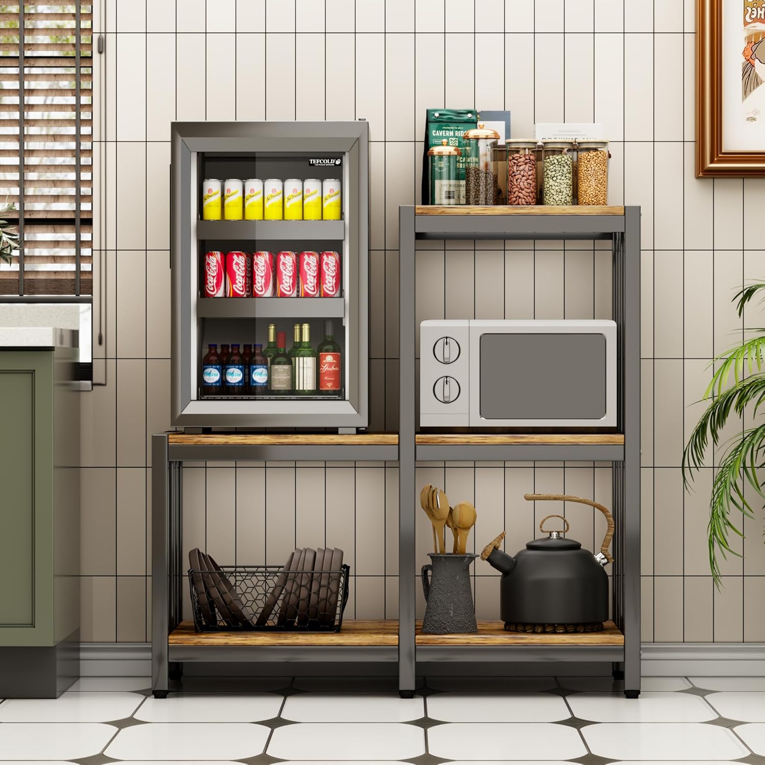 Mini Fridge Stand with Storage, Microwave Oven Stand, Bakers Rack with Storage Shelf, Mini Fridge Cabinet, Mini Fridge Shelf for Kitchen, Living Room, Office, Patio.(Brown)