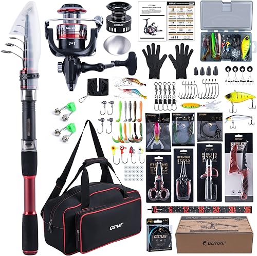 Miniatura 15 de Goture Caña de pescar giratoria y carrete combos telescópicos de pesca+ carretes giratorios precargados con bolsa de transporte, kit para viajes de