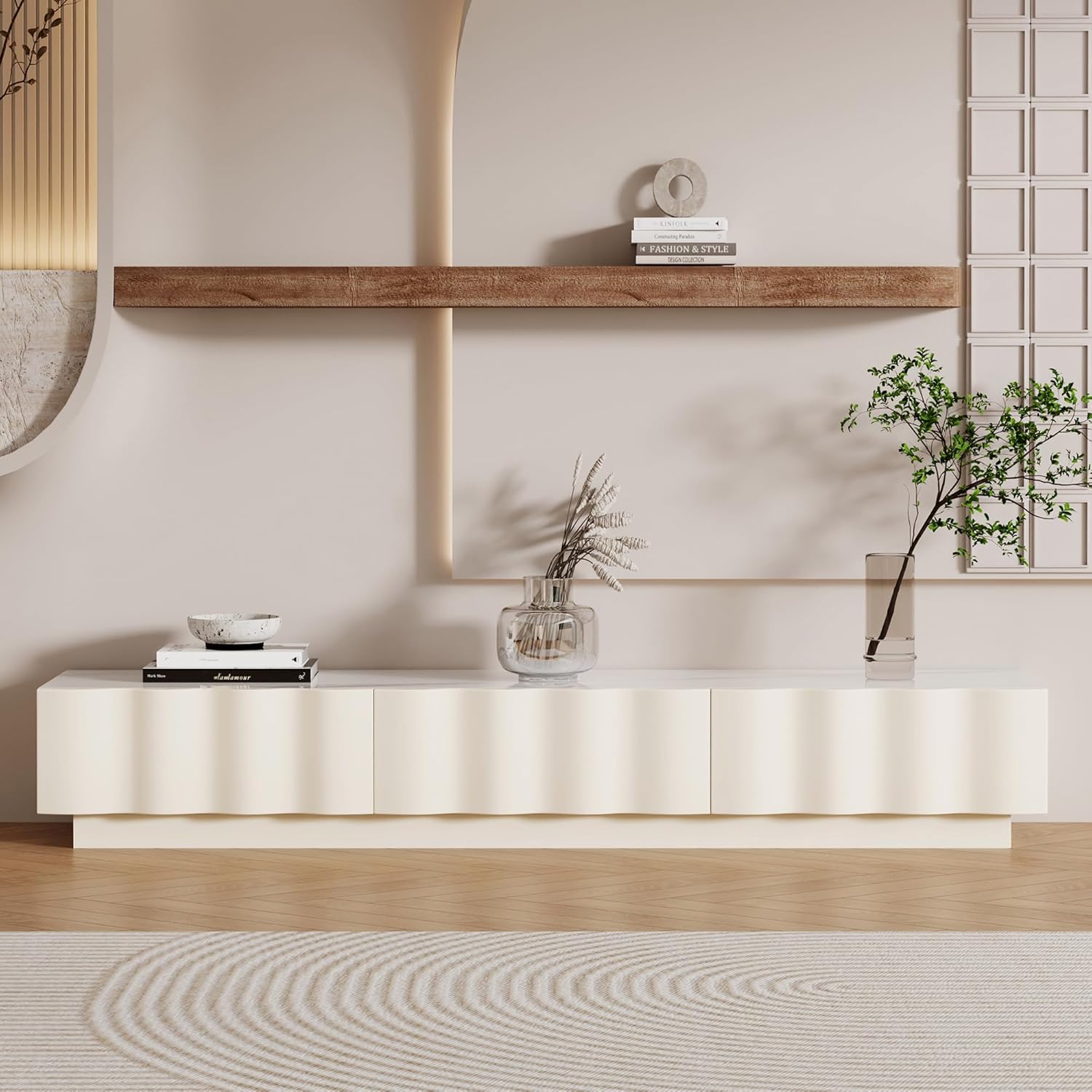 White TV Stand for Living Room for 55 60 65 70 inch, 71" Entertainment Center Television Stands Media Console, Modern Design Storage Unit Cabinet, Fully Assembled, Sintered Stone Top Bedroom Furniture