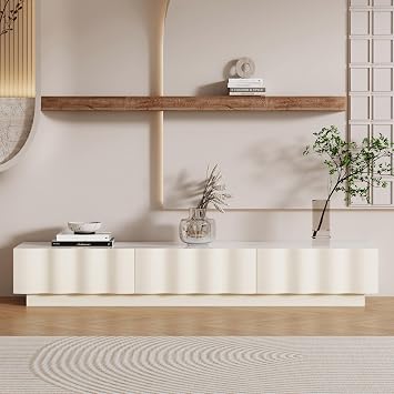 White TV Stand for Living Room for 55 60 65 70 inch, 71" Entertainment Center Television Stands Media Console, Modern Design Storage Unit Cabinet, Fully Assembled, Sintered Stone Top Bedroom Furniture