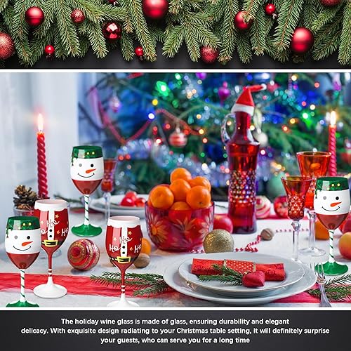 Miniatura 6 de Funtery Juego de 6 copas de vino de Navidad, copas de vino de tallo largo de Navidad, copas de vino de invierno para cócteles de champán, vasos de