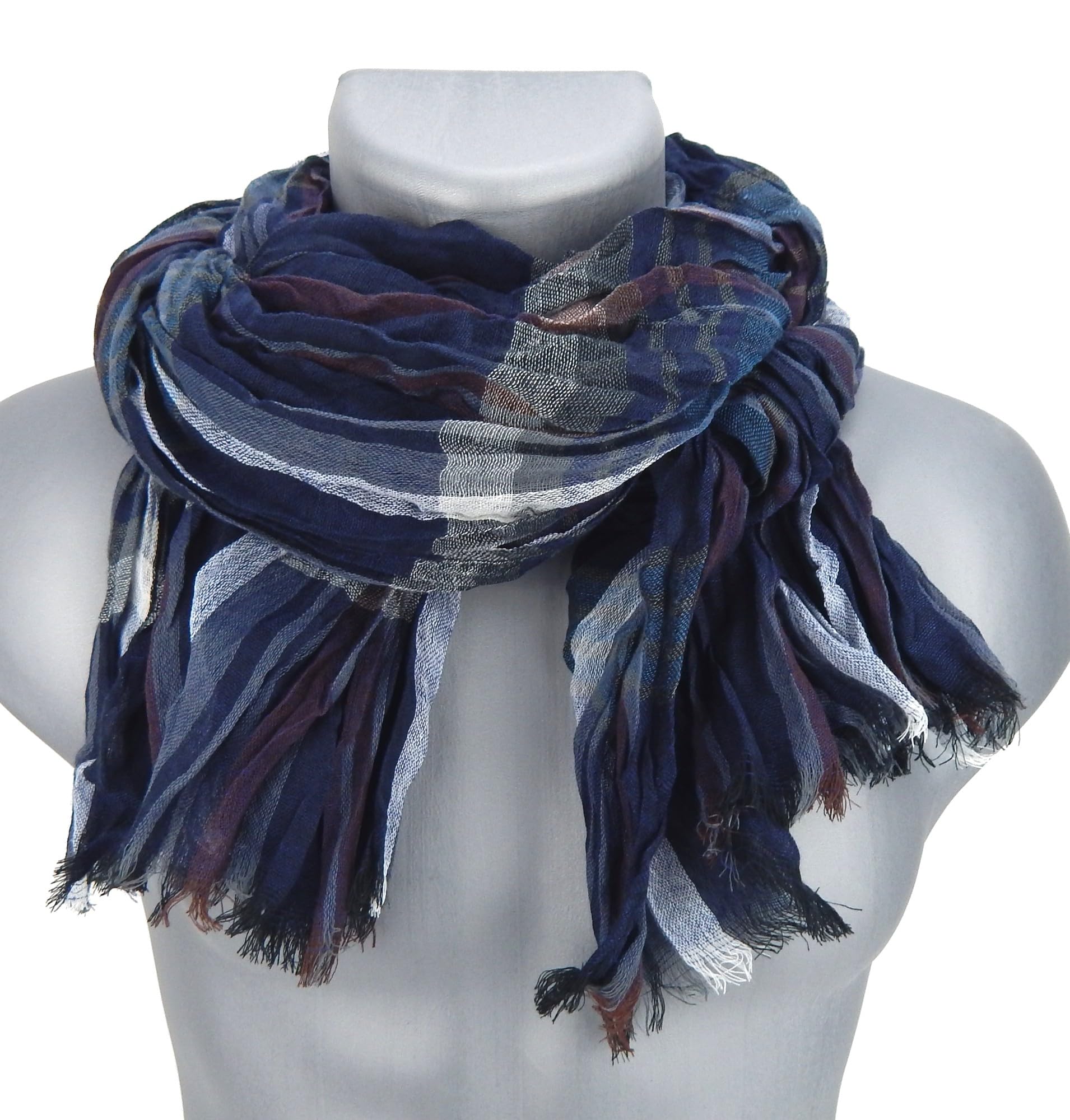 Ella Jonte schöner weicher Herrenschal Casual-Style blau beerenfarben gestreift Viskose