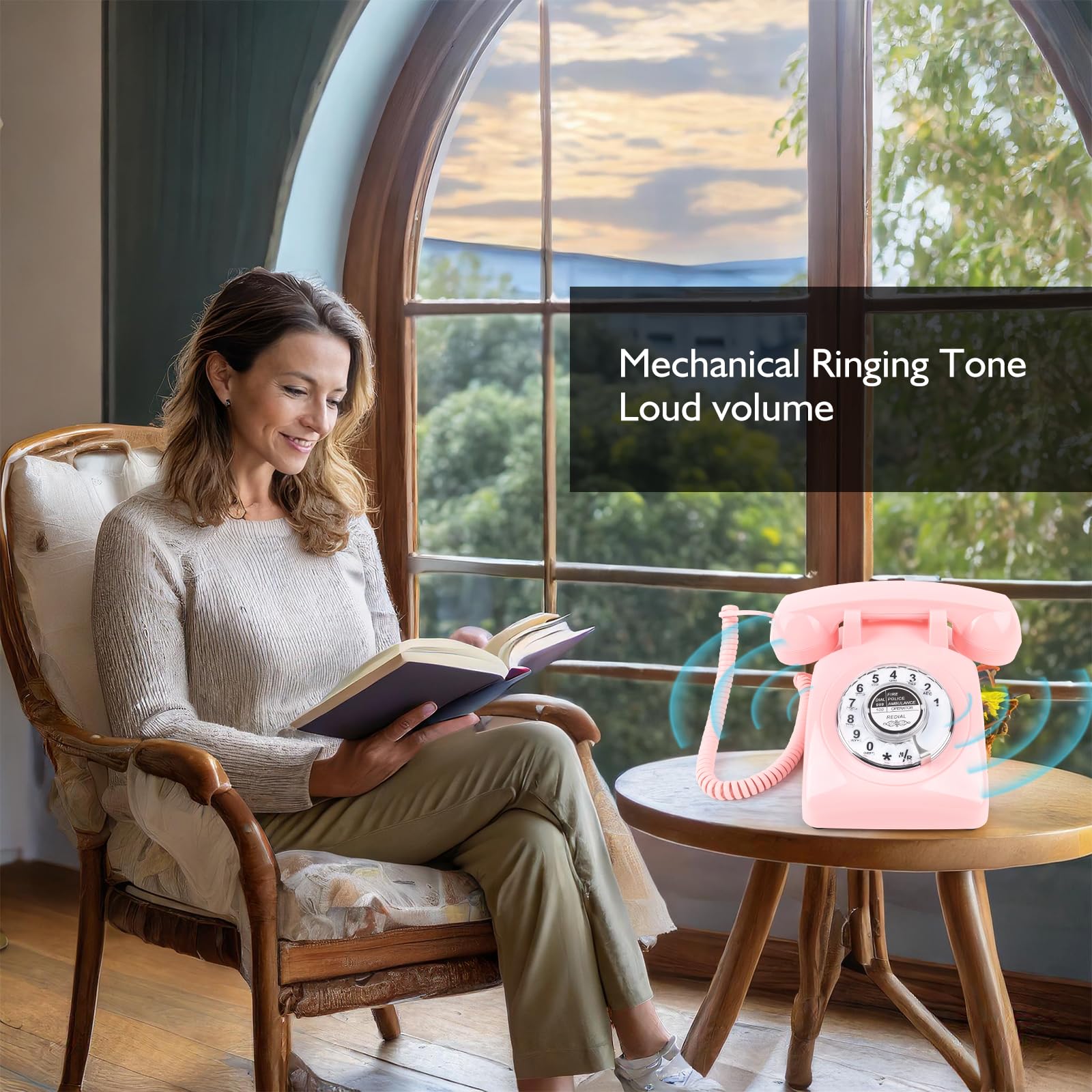 Telefono retrò con cavo, vintage vecchio telefono per telefono fisso, rosa | Telefono classico rotante analogico da scrivania con ricomposizione tradizionale per casa, ufficio, hotel, scuola