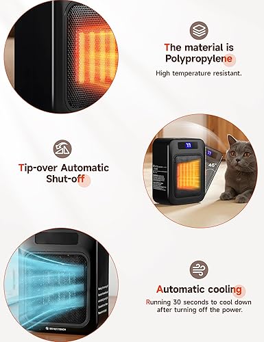 Miniatura 5 de Calentador de espacio pequeño y portátil, mini calentadores para uso en interiores con termostato y control remoto, calentador de cerámica PTC de