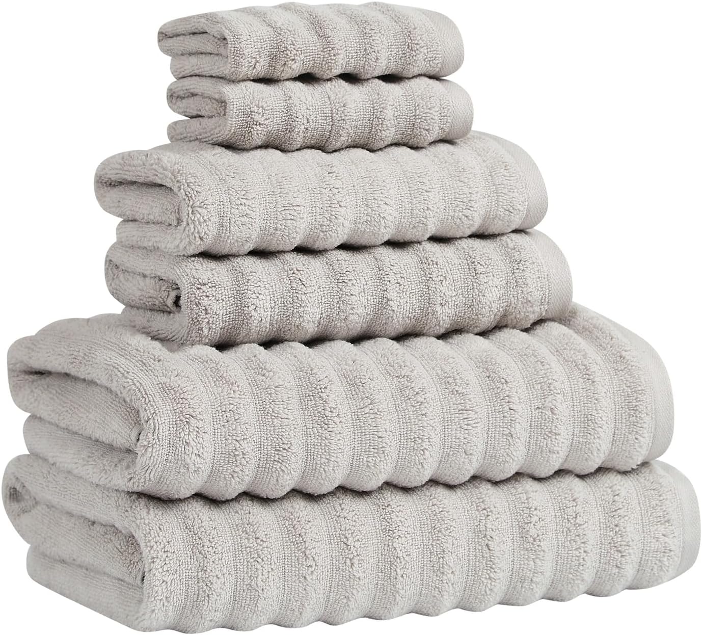 London Fog Zero Twist Ribbed 6 Piece Towel Set Light Grey Cotton 6-Piece 6 Piece Set Towel, Solid Color Themed, for Men and Women, Oeko-TEX Certified Confidence