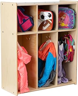 3-Section Coat Locker with Cubbies, Wooden Backpack Storage Organizer with Coat Hooks and Cubby Storage Organizer Cubes for Kids, Daycare, Classroom