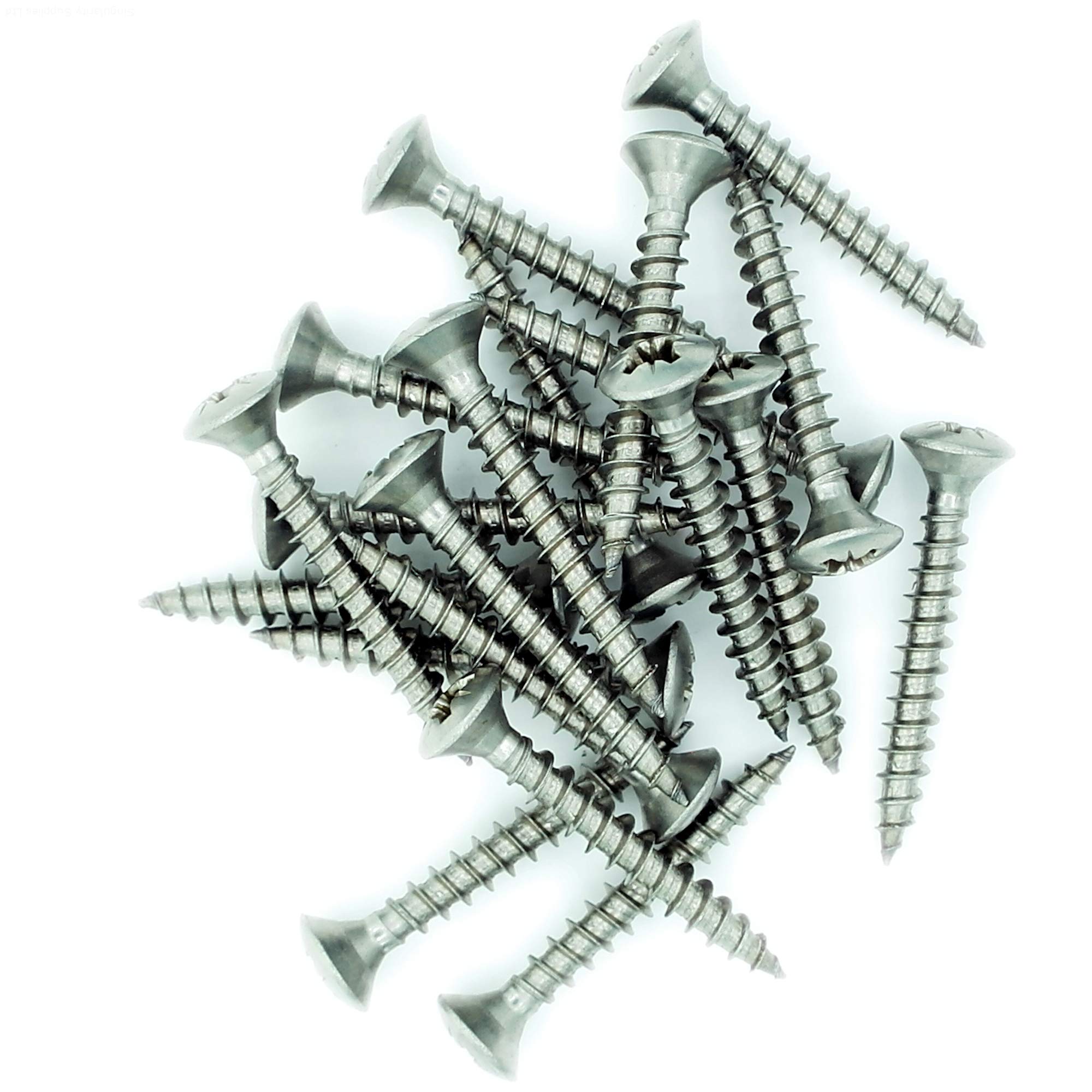 Singularity Supplies No.4 X 0.65 (3Mm X 16Mm) Pozi Raised Countersunk Chipboard Screw - Stainless Steel (A2) (Pack Of 20)