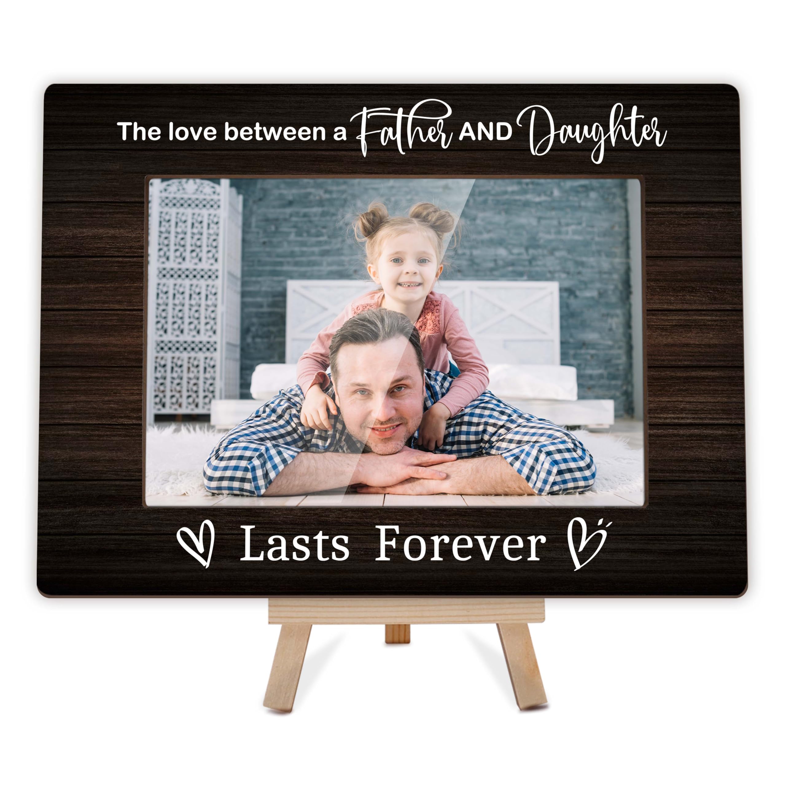 patcate Father's Day Picture Frame, Rustic Dad Photo Frame Gift, Happy Fathers Day Decorations Gifts, 4x6 Inch Wooden Frame with Easel-E04