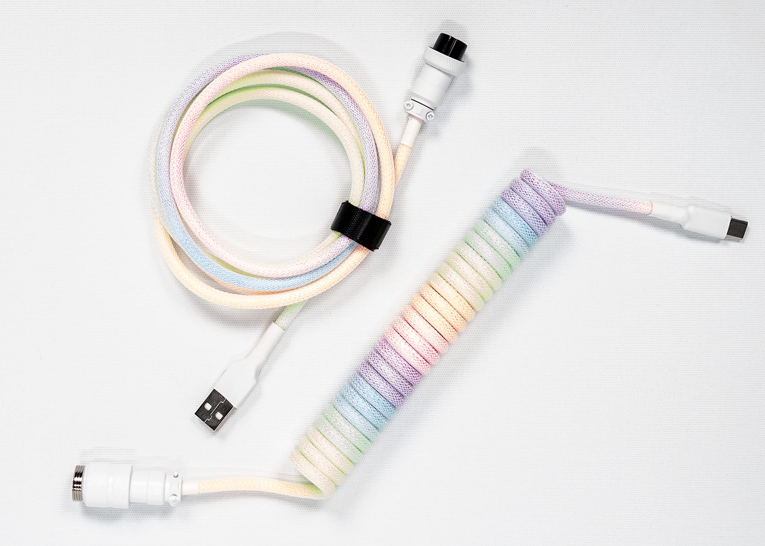 MECKEYS Coiled & Double-sleeved Gaming Keyboard cable, for Type-C Mechanical keyboards with detachable metal Aviator (1.5M USB-C to USB-A, 15cm coiled, Rainbow)-White (B0C5DQZ9F8) Amazon Price History, Amazon Price Tracker