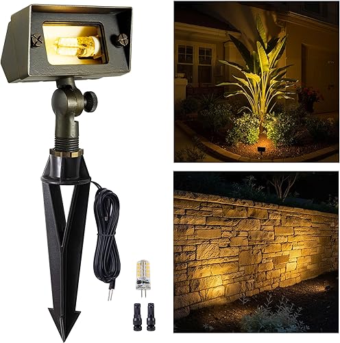 Gardenreet Luz de inundación de latón macizo – Luz LED de lavado de pared de bajo voltaje para paisaje, 12 V, resistente al agua cableada al aire