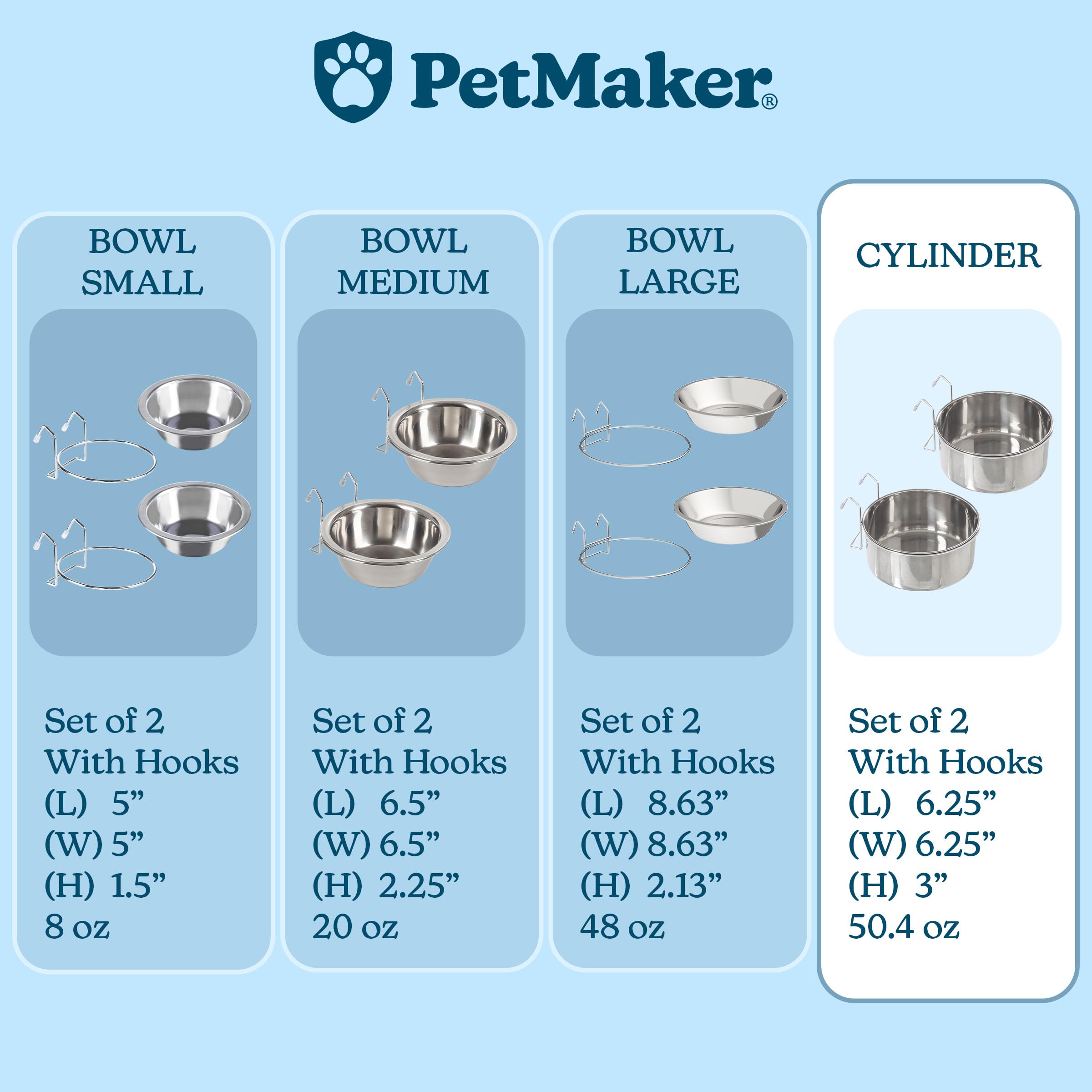 PETMAKER, Set di 2 ciotole per cani in acciaio inox da appendere, per cibo e acqua, lavabili in lavastoviglie, 1,4 kg di cibo o 1,5 l di acqua ognuna