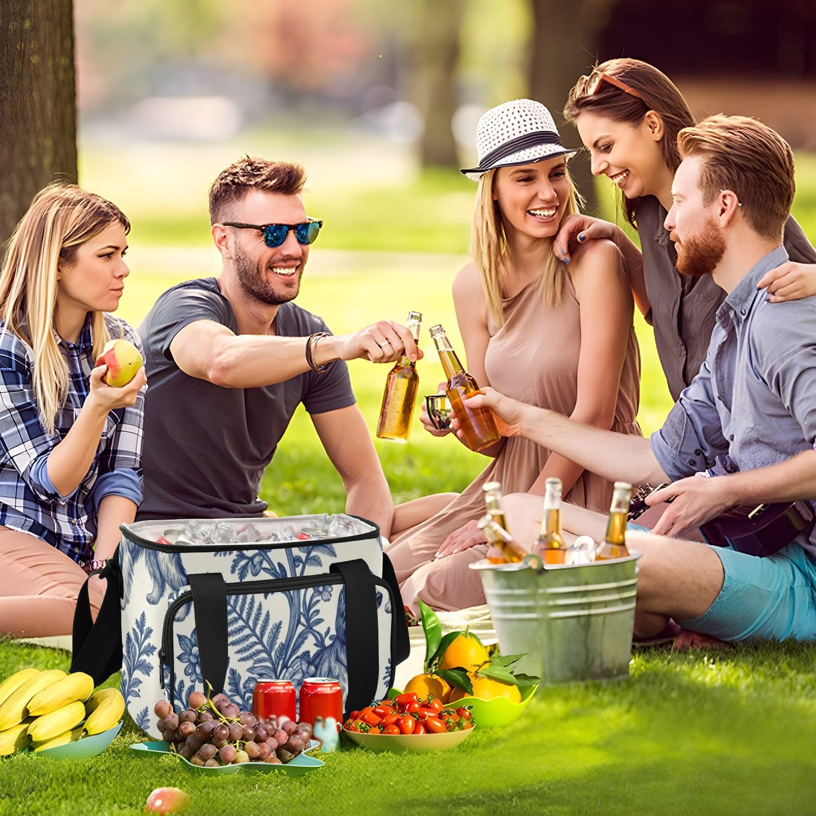 Wudan Niebiesko-biały vintage pies kwiatowy szczelna torba na lunch 6 mm wypełniona pianką EPE plaża pracownicy biurowi