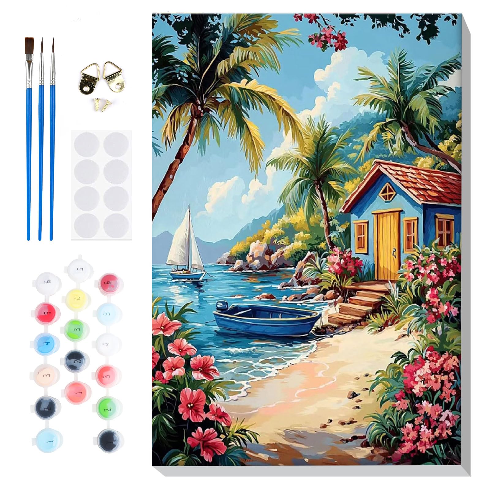 Lxmsja Landscape Paint by Numbers for Adults Beginner with Frame, Sea Beach Painting by Numbers for Adults on Canvas, DIY Acrylic Oil Painting Kit Art and Crafts Gifts for Home Wall Decor, 8x12inch
