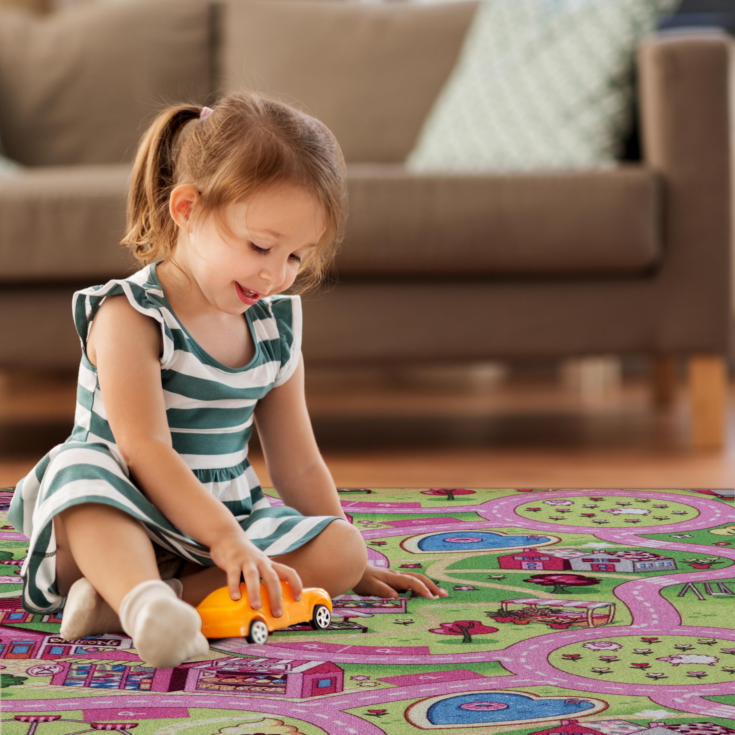 Primaflor Interaktiver Kinderteppich - 160 x 200 cm, Sweet City, Made in Europe mit Straßenmotiv, Hochwertiger Straßen-Teppich für Kinderzimmer, für Jungen & Mädchen