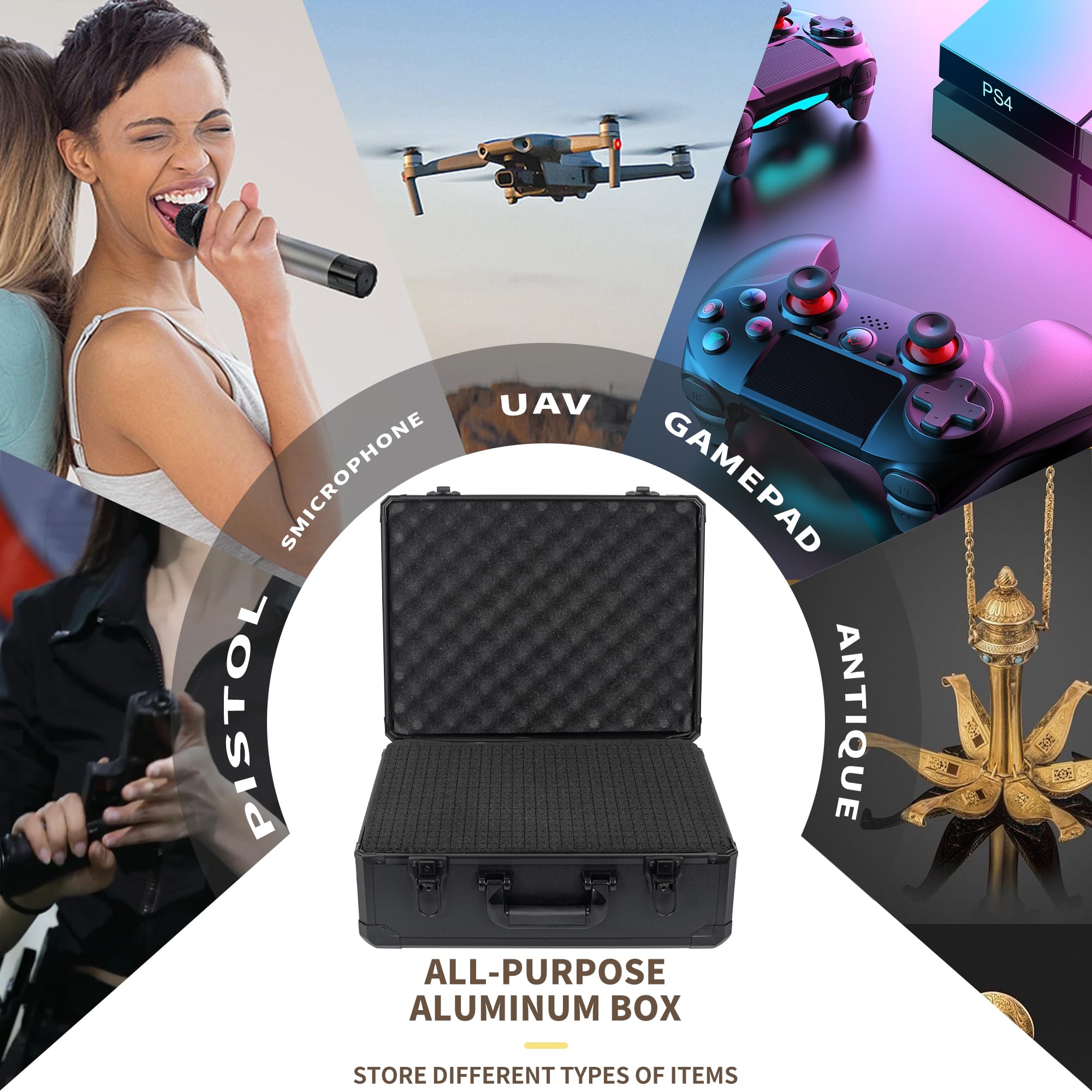 OUUTMEE Borsa per il trasporto con schiuma pre-cubo personalizzabile, lega di alluminio, struttura stabile, ideale per microfono, equimento, fotocamera, strumenti, registratori ecc