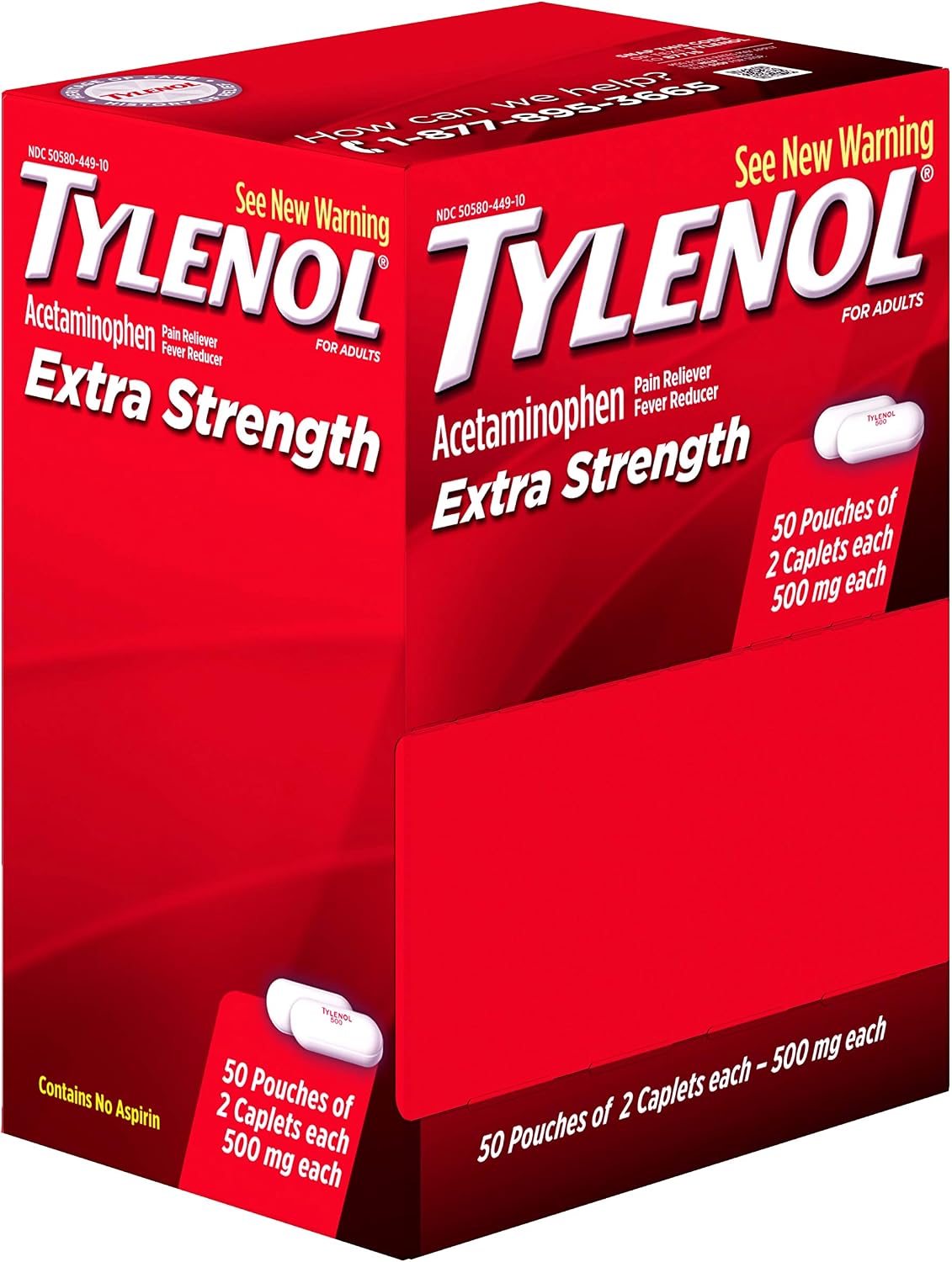 Tylenol Extra Strength Caplets with Acetaminophen, Pain Reliever & Fever Reducer, 2-Pack of 50 ct
