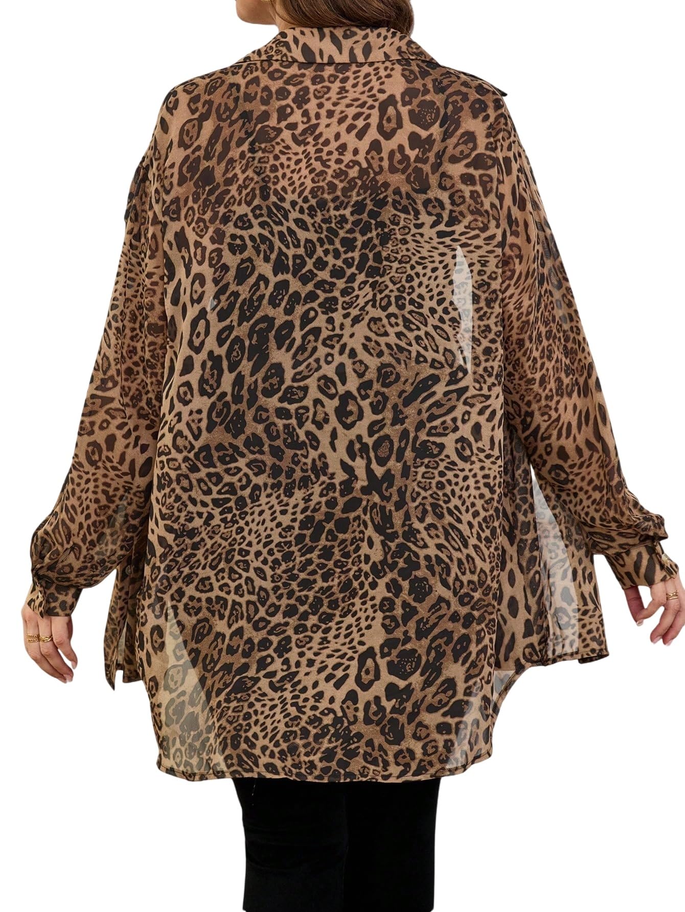 GORGLITTER Chemisier pour femme - Grande taille - Élégant - Motif léopard - Manches longues - Col rabattu - Cardigan - Tenue d'automne