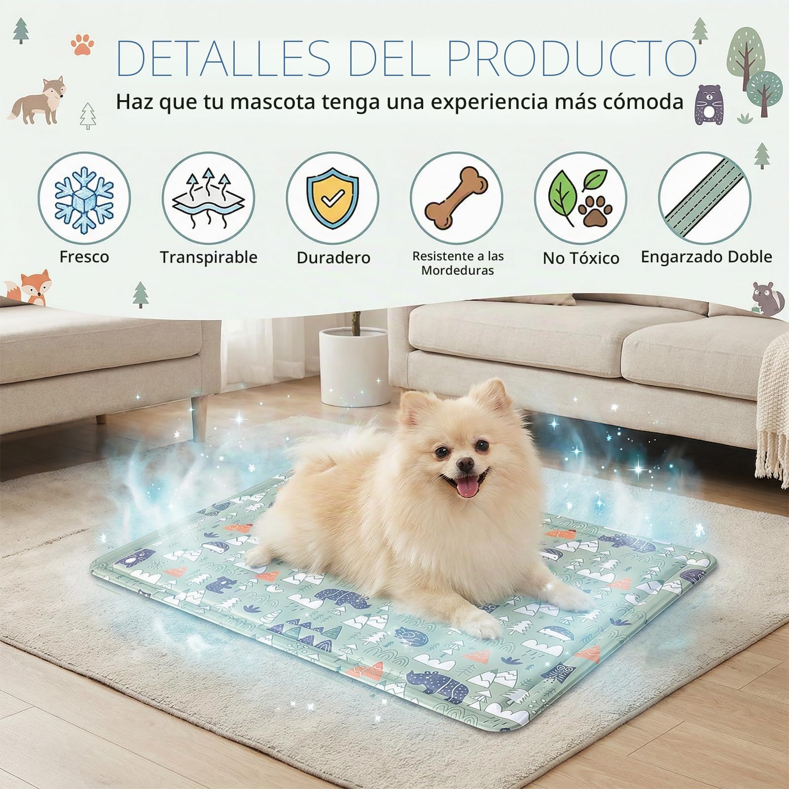 Ninonly Manta Refrescante para Perros 50x65cm Alfombrilla Refrigerante para Perros y Gatos Tapete de Enfriamiento en Gel No Tóxico Auto-Enfriable Impermeable para Cama, Coche Diseño de Animales