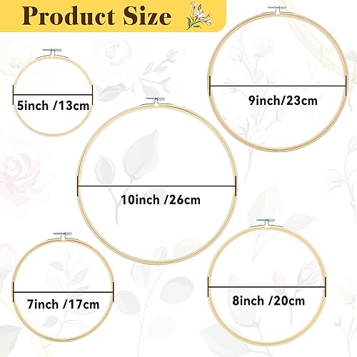 Miniatura 2 de Aoibrloy Juego de 5 aros de bordado, 5 tamaños de aro de punto de cruz de bambú, anillo de bordado circular de 5 a 10 pulgadas para bordado, punto