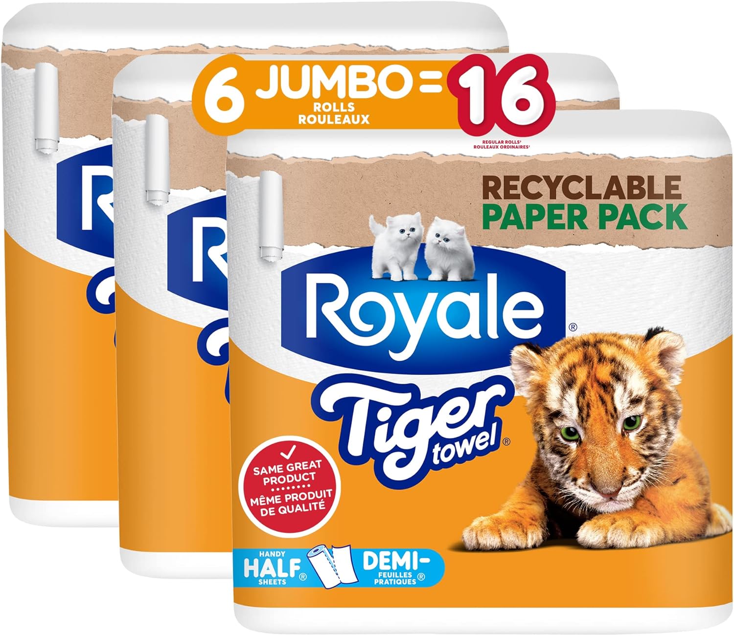Royale Tiger Towels Recyclable Paper Pack, 6 Jumbo Equal 16 Paper Towel