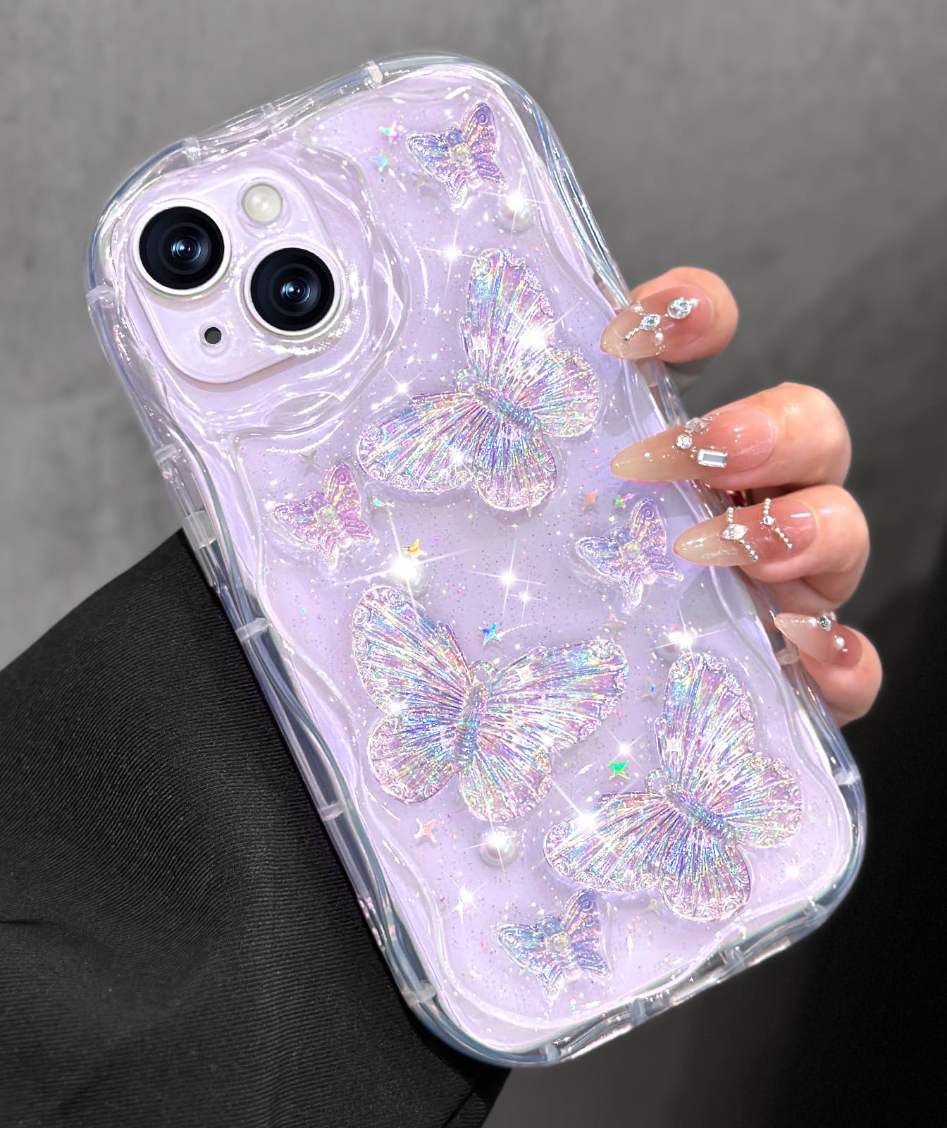 Toycamp for iPhone 14 Case Cute - Women Girly Girls Glitter Phone Cover 14 Kawaii Sparkle Bling Shine Aesthetic Pretty Unique Wave Design Funda for