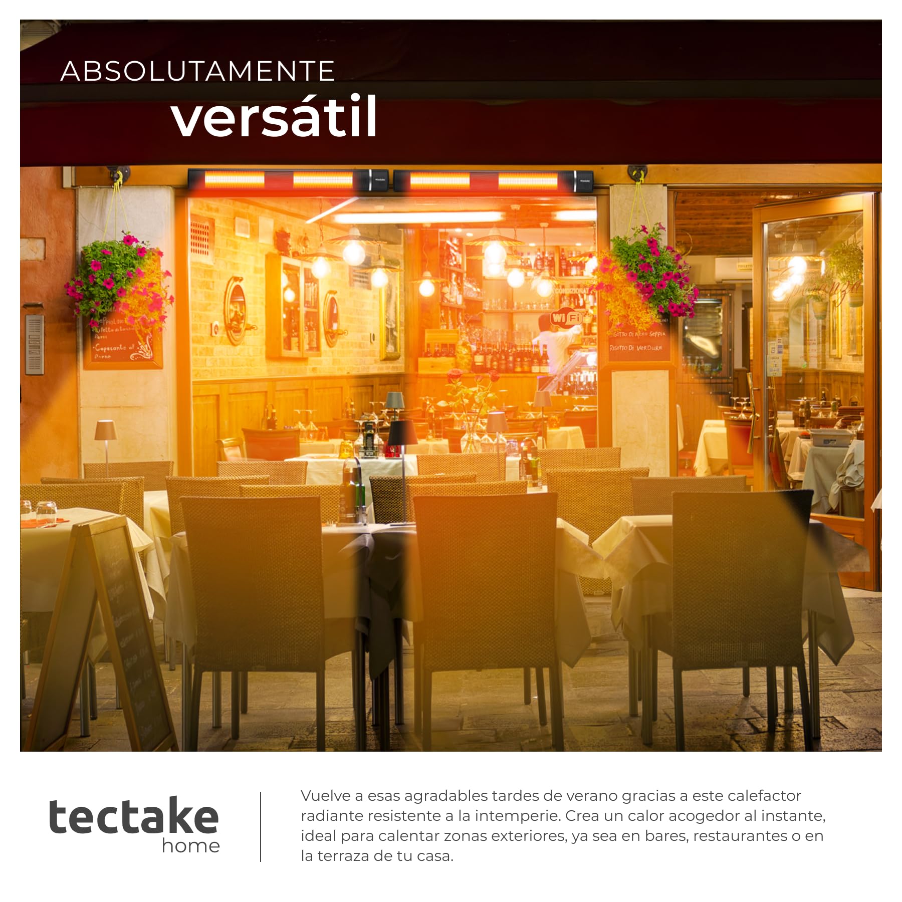 tectake® Calentador Infrarrojo Inclinable para Interiores y Exteriores, 3 Niveles de Potencia, Control Remoto, Aluminio Inoxidable, Calefactor Pared, Calefactor Bajo Consumo, Sin Pérdida de Energía