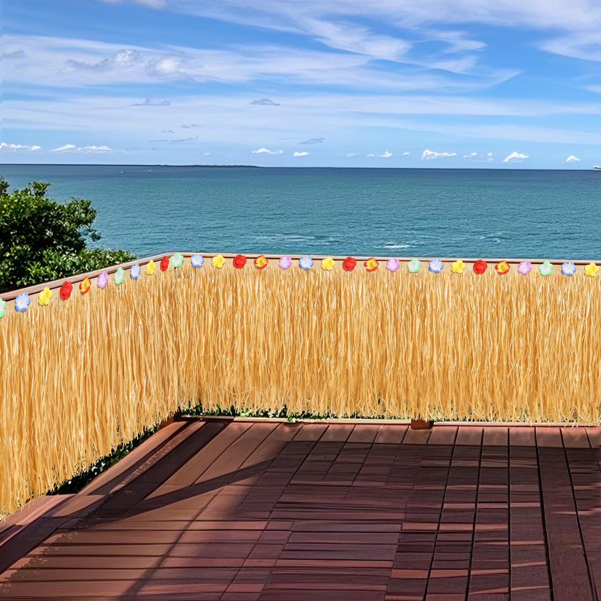 Fovths Rouleau de jupe de table hawaïenne Luau - 11 x 74,9 cm - Jupe de table en paille naturelle - Décoration de fête hawaïenne pour fête Luau