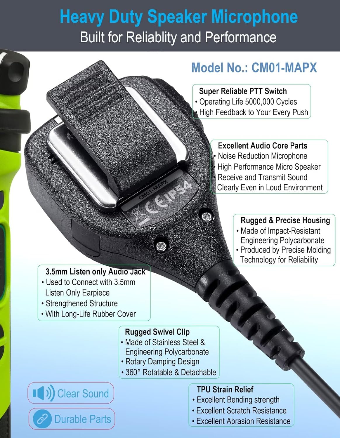 commountain Speaker Mic Compatible for Motorola Radios APX-6000 XPR-7550e APX-8000 (7000 4000) XPR-7350e (7580e 7380e 7550 7350) APX6000 APX7000 APX8000 XPR7550 XPR7550e, Shoulder Microphone-5 Pack