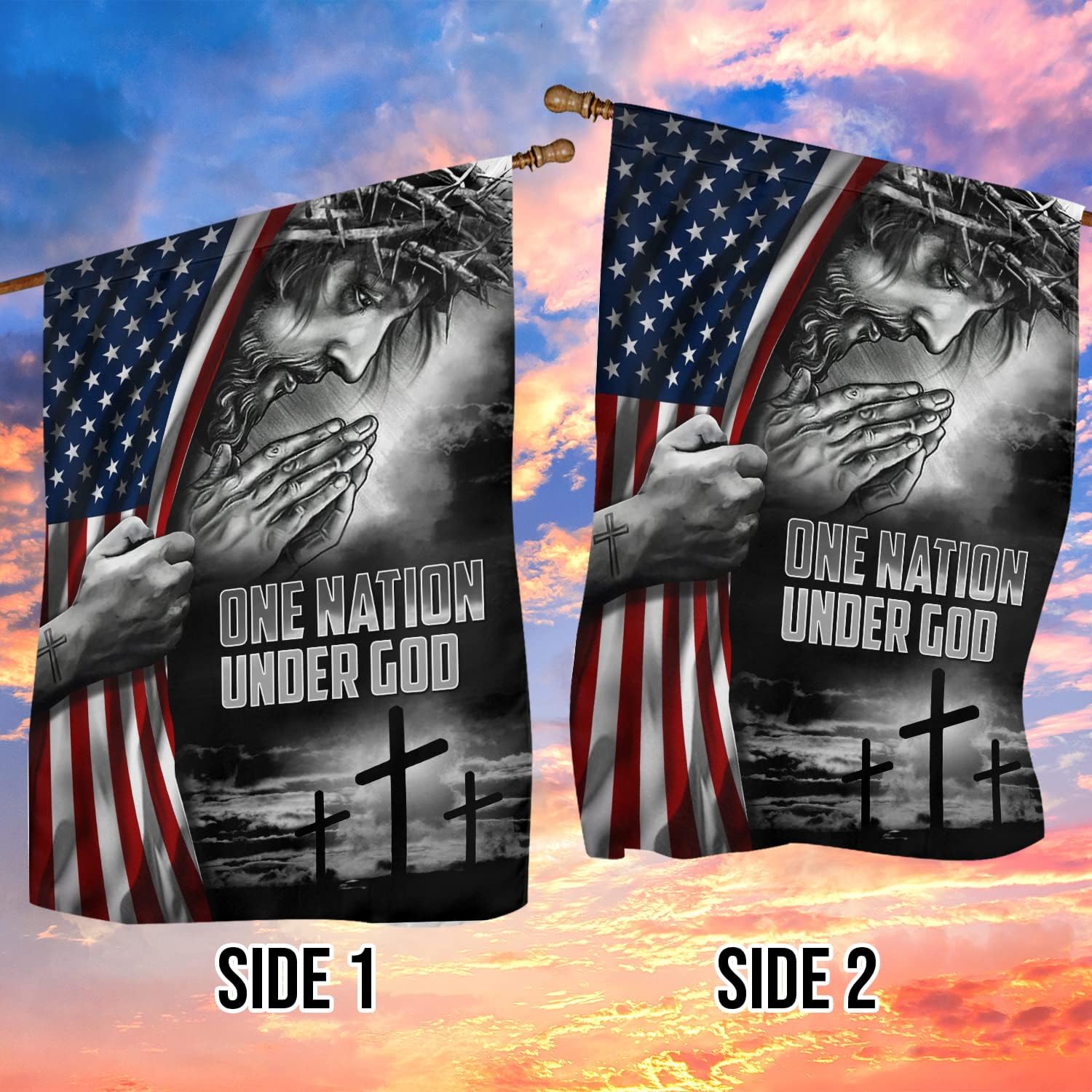 Q-Leo One Nation Under God Flag, Jesus Flag Outdoor Double Sided Faith Over Fear Flag, Jesus Christ America God Flag, Christian American Jesus Flag for Outdoor House 29.5''x39.5''